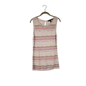 White House Black Market Sleeveless Knit Top Pink Sand Chevron Sparkle Size M
